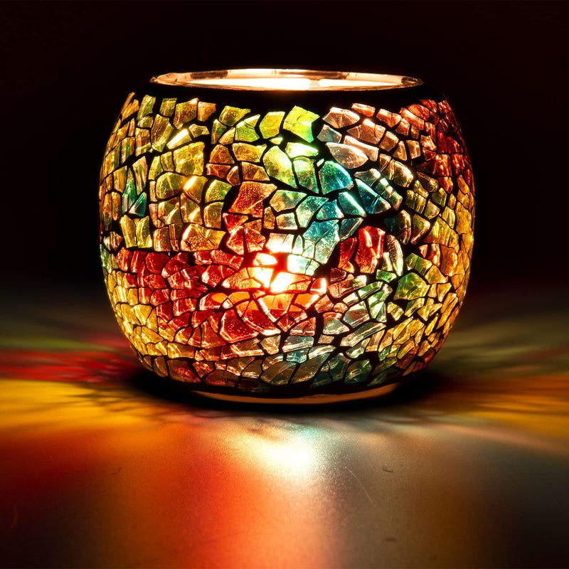 Rancco Scented Candle Holder Mosaic Glass Tea Light Holder,Handmade Romantic Glass Tealight Candle Holder for Aromatherapy,Party DÃ©cor(NO Candles),Also Used as Vase,Pen Holder,Potted Plants Bowl (Rainbow) - Image 1